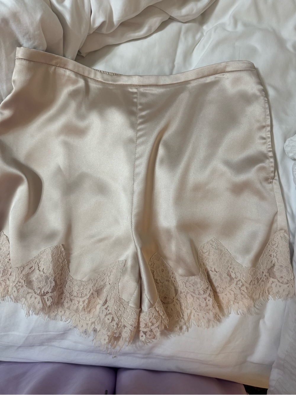 Silky Lace Trim Shorts - Blush